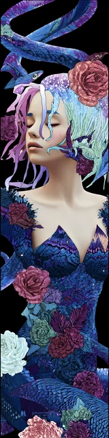 Free mermaid bookmark showing a blue-themed mermaid on black background